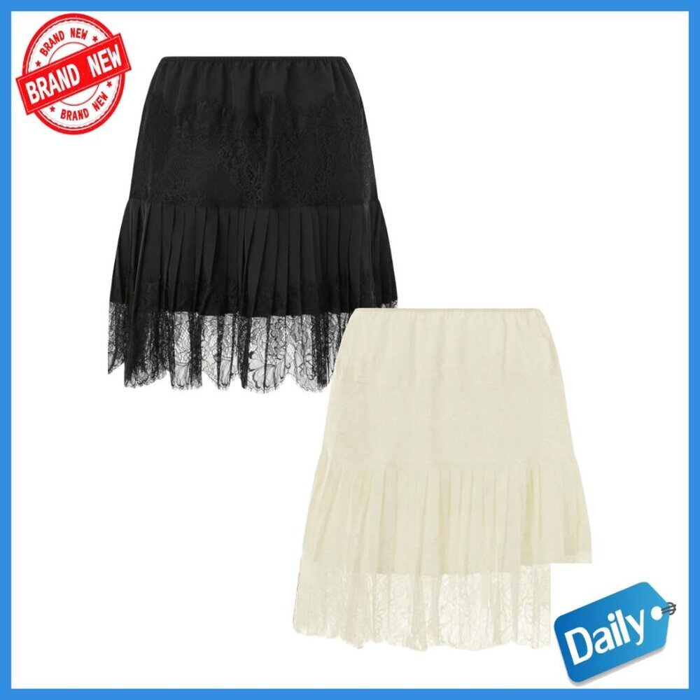 Lace Slip Skirt Pleated Ruffle Tiered Mini Underskirt Y2K Vintage Style